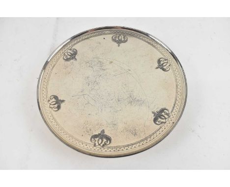 A George VI hallmarked silver footed dish, rubbed marks, London 1937, diameter 19cm, 10.9ozt/339g.