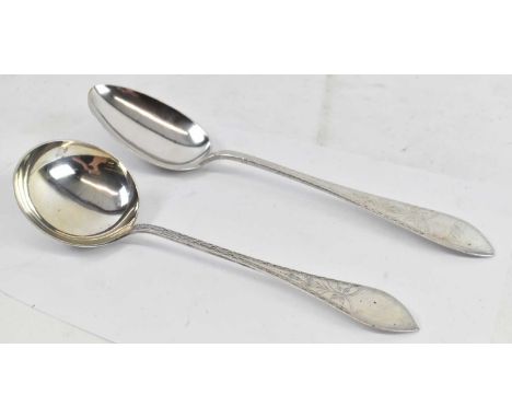 A Danish silver serving spoons and similar ladle, combined approx 4.9ozt/152g.