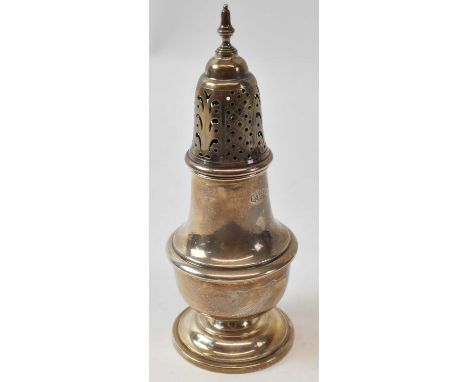 BARKER BROTHERS; a George V hallmarked silver sugar caster, Birmingham 1920, height 17.5cm, approx 3.29ozt/102g.