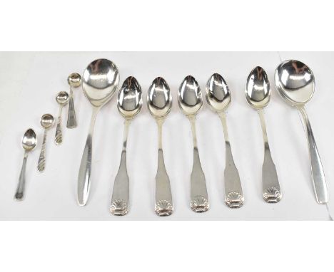  A set of five Danish silver teaspoons, two larger spoons, a pair of cruet spoons, and two others, combined approx 4.80ozt/15