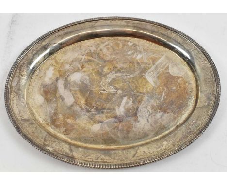 JB CHATTERLEY &amp; SONS LTD; an Elizabeth II hallmarked silver oval plate, Birmingham 1971, 19 x 15cm, 5.8ozt/181g.