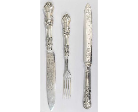 AARON HADFIELD &amp; SONS; a 19th century decorative fruit knife and fork, hallmarked Sheffield 1844 weight 5.45 ozt/169.6 gm