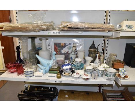 A mixed lot of ceramics and glassware including Wemyss vase decorated with roses, a Wedgwood 'Ice Rose' dressing table set, k