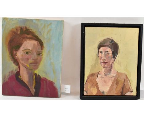 X PAUL RICHARDS (born 1949); oil on canvas, portrait of a female, 35 x 27cm, framed, and an unframed oil on canvas portrait o