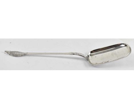 A Danish silver draining spoon, length 26cm, 2.22ozt/68g.