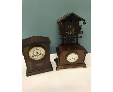 2 Edwardian French mantle clocks together with Black forest style cuckoo clock. All clocks need attention. 