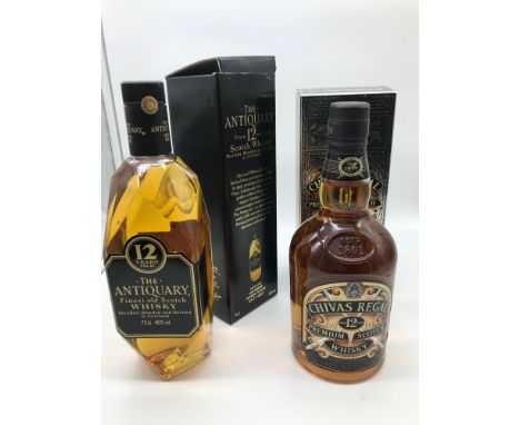 The Antiquary finest old Scotch whisky 12 years old. Full, Sealed and boxed. Together with Chivas Regal 12 year olf Scotch wh