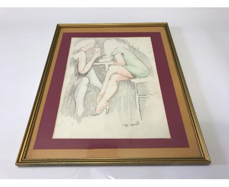 Modern contemporary art titled "The Served" pencil drawing. Fitted within a gilt frame. 