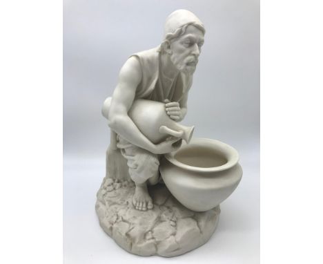 1860s Royal Worcester eastern man kneeling carrying a water jug, 28cm in height. 