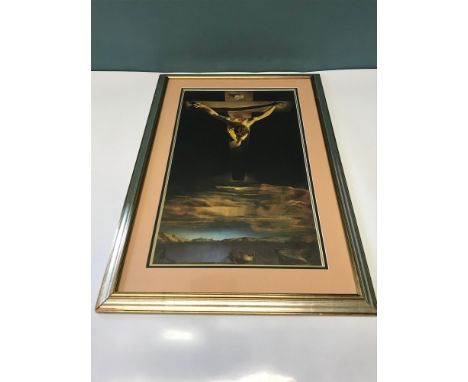 Large Christ of ST. John of the cross art print by Salvador Dali. Fitted within a silver frame. Frame measures 94x61cm 