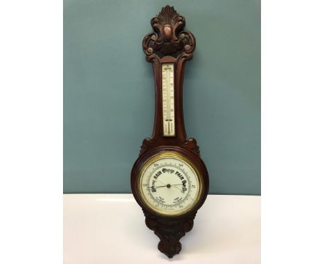 Antique Mahogany Aneroid Barometer. 