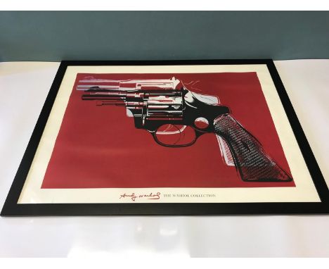 Large Andy Warhol Lithograph poster framed. Depicts a Gun, Pop Art. Frame measures 83x109cm. 