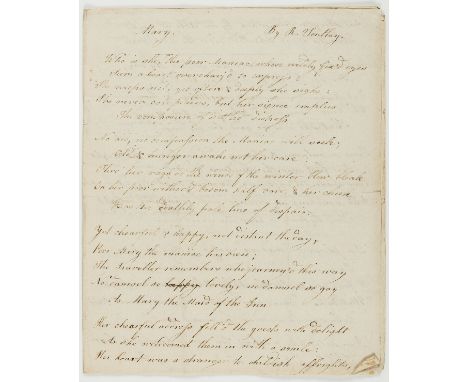 19 century poetry.- Southey (Robert, poet and reviewer, 1774-1843) Mary [&amp;] Saphics, manuscript poems, 8pp., n.d. [19th c