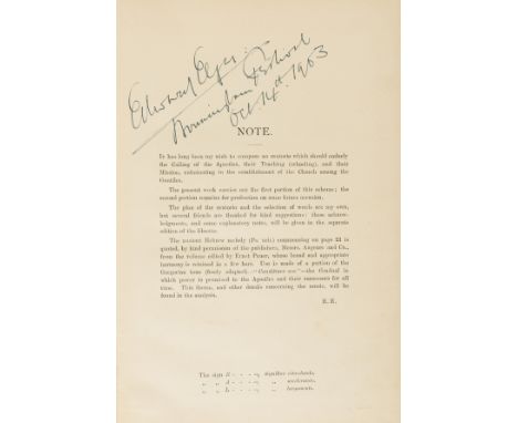 NO RESERVE Music.- Elgar (Edward) The Apostles. Parts I &amp; II, signed presentation inscription from the composer "Edward E