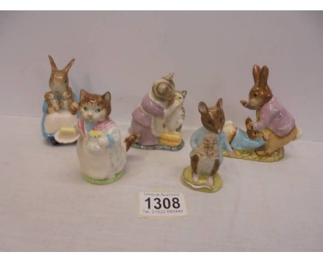 Five Beswick Beatrix Potter figures - Bibby, Johnny Town Mouse, Tabitha Twitchet &amp; Miss Moppet, Mrs Rabbit &amp; Bunnies,