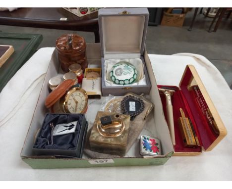 A mixed lot including paperweight &amp; travel clock etc.
