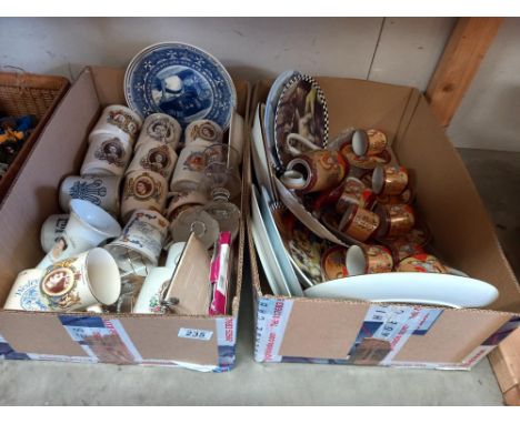 2 boxes of Royal Commemorative china etc. Including Japanese tea set (missing 1 lid) &amp; collection of collectors cabinet p