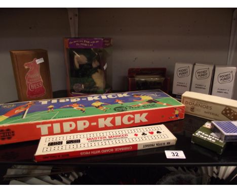 A quantity of games etc, including a Furby, Pocket pundits, cards, dominoes, cribbage board etc 