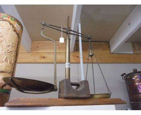 A set of Victorian brass balance scales. COLLECT ONLY.