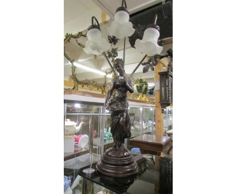 A three light figural table lamp with glass shades, COLLECT ONLY.