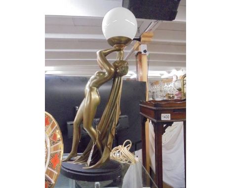 A tall vintage plaster figure lamp of an art deco lady, 66cm tall. COLLECT ONLY