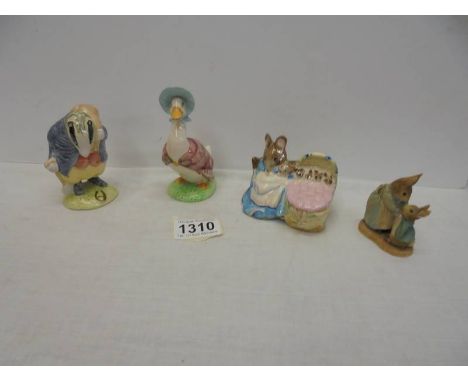 Three John Beswick Beatrix potter figures and a World of Peter Rabbit figure.