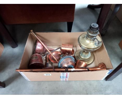 A box of brass &amp; copper including lamp COLLECT ONLY