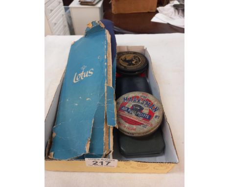 A vintage boxed Lotus pearls with silver clasp &amp; a quantity of vintage tins &amp; Ronson lighter boxes