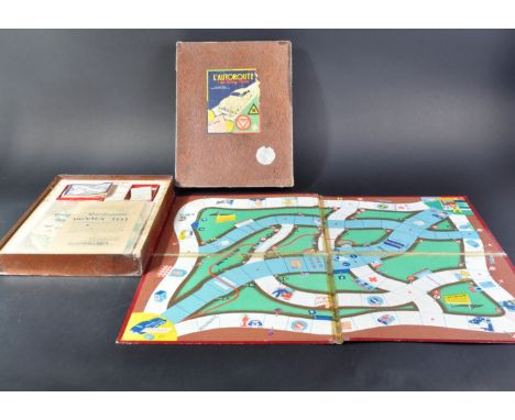 A vintage French made automotive board game ' La Autoroute / The Funny Road ' board game with road map board, diecast cars, d