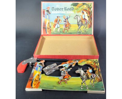 A vintage Chad Valley ' The Dover Road ' shooting game with cut out solid cardboard horse riding figures and a ' Bandit Repea