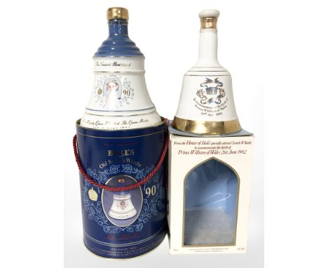Two Royal commemorative Bell's blended scotch whisky decanters, 1982 and 1990, both sealed with original boxes.