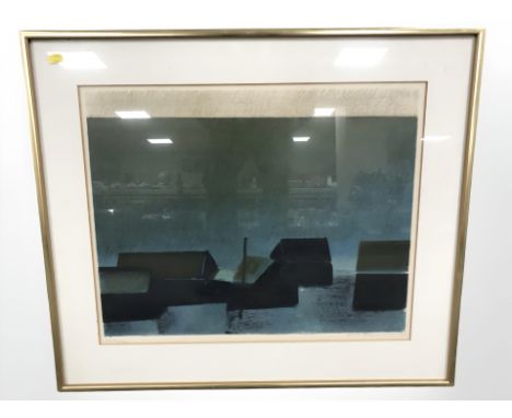 Danish school : buildings in dim light, colour lithograph, indistinctly signed, numbered 139/320, 49 cm x 59 cm 