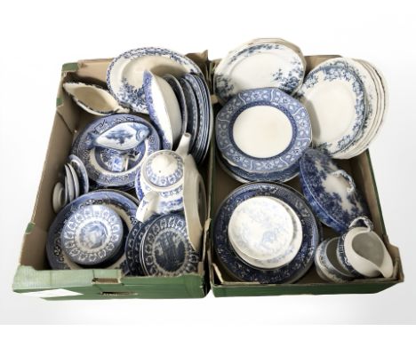 A group of Broadhurst Ironstone and other blue and white dinner wares. (2 boxes)