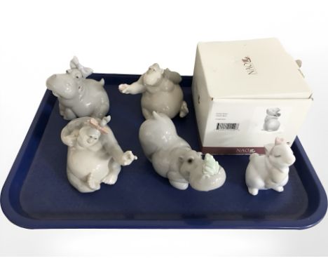 Five Nao animal figures including rabbit, hippos, etc.