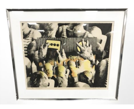 Danish School : Abstract figures, colour lithograph, indistinctly signed and dated '73, numbered 61/80, 53 cm x 64 cm.