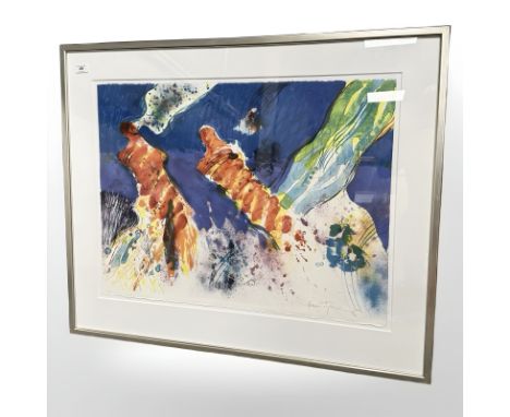 Continental School : Abstract lithograph, indistinctly signed, numbered 5/150, 27 cm x 60 cm.