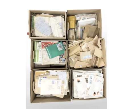 A large quantity of philatelic ephemera including many hundreds of loose stamps, first day covers, publications, etc. (6 boxe