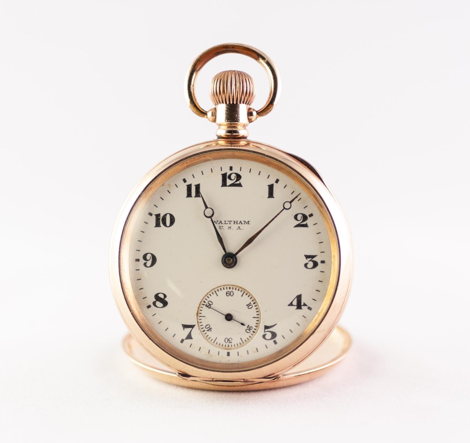 A GOLD PLATED CASED WALTHAM KEYLESS GENTLEMANS OPEN FACE POCKET WATCH ...