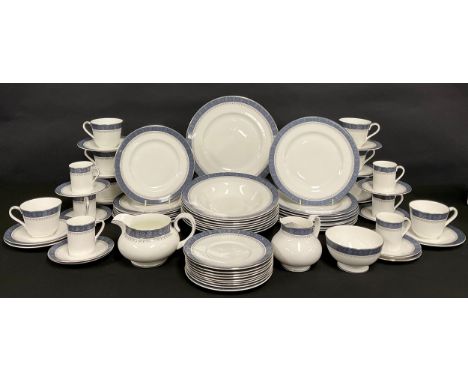 A Royal Doulton Sherbourne blue pattern dinner and tea service, inc plates, cups and saucers, sugar bowls jugs etc