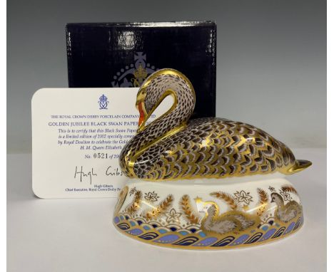 Royal Crown Derby paperweight, Black Swan, specially commissioned to celebrate the Golden Jubilee of H.M Queen Elizabeth II i