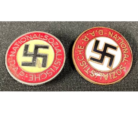 WW2 Third Reich NSDAP Enamel Party Membership Badge, early example marked "RZM" along with "Ges. Gesch". Along with a late wa