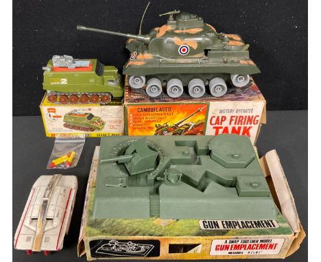Toys - Marx toys battery operated Cap firing Tank, boxed;  Dinky Toys  No 353 Shado 2 Mobile rocket launcher with three rocke