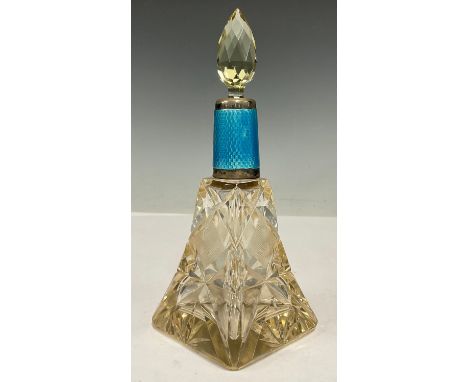An Art Deco silver and guilloche enamel scent bottle, Birmingham 1927