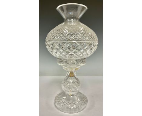 A mid 20th century cut glass mushroom shaped table lamp, 35cm high