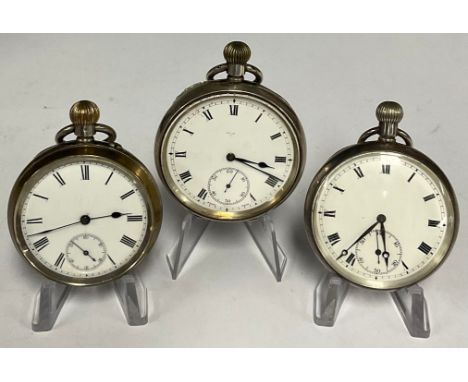 Watches - a Victorian silver and brass cased pocket watch, white enamel dial, bold Roman numerals, subsidiary seconds, stem w
