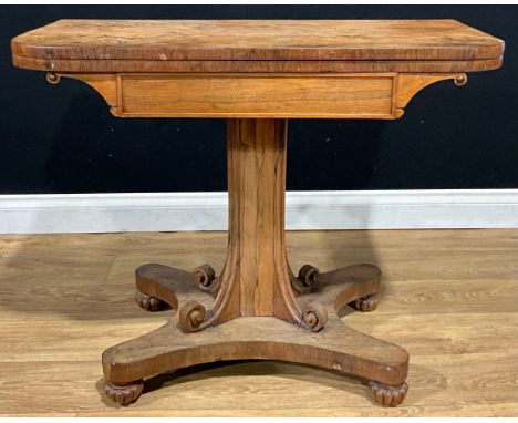 A George/William IV rosewood card table, 71cm high, 89cm wide, 44cm deep, c.1830