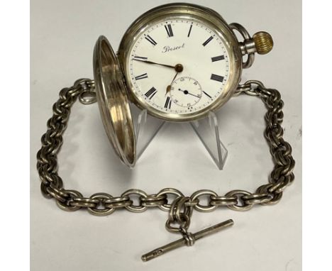A continental 925 silver hunter pocket watch, white dial, Roman numerals, subsidiary seconds, import marks London 1918, 49mm 