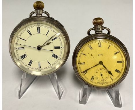 Watches - an Edwardian silver cased pocket watch, cream enamel dial, bold Roman numerals, stem wind movement, 54mm diameter c