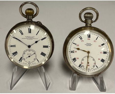 Watches - a George V silver cased Kays Superb Lever pocket watch, white enamel dial, bold black Roman and red Arabic numerals