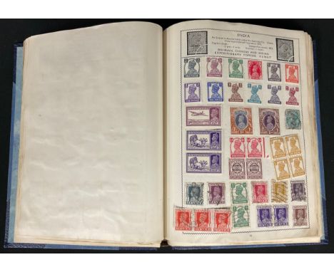 Stamps - GV New Empire stamp album, QV - 1930's and full of Commonwealth stamps, nice Indian States collection, could reward